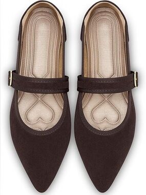 Women's Pointed Mary Jane Flats in Dark Brown